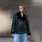 Women's Oversized Aviator Shearling Biker Jacket