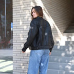 Women's Oversized Cargo Leather Bomber Jacket