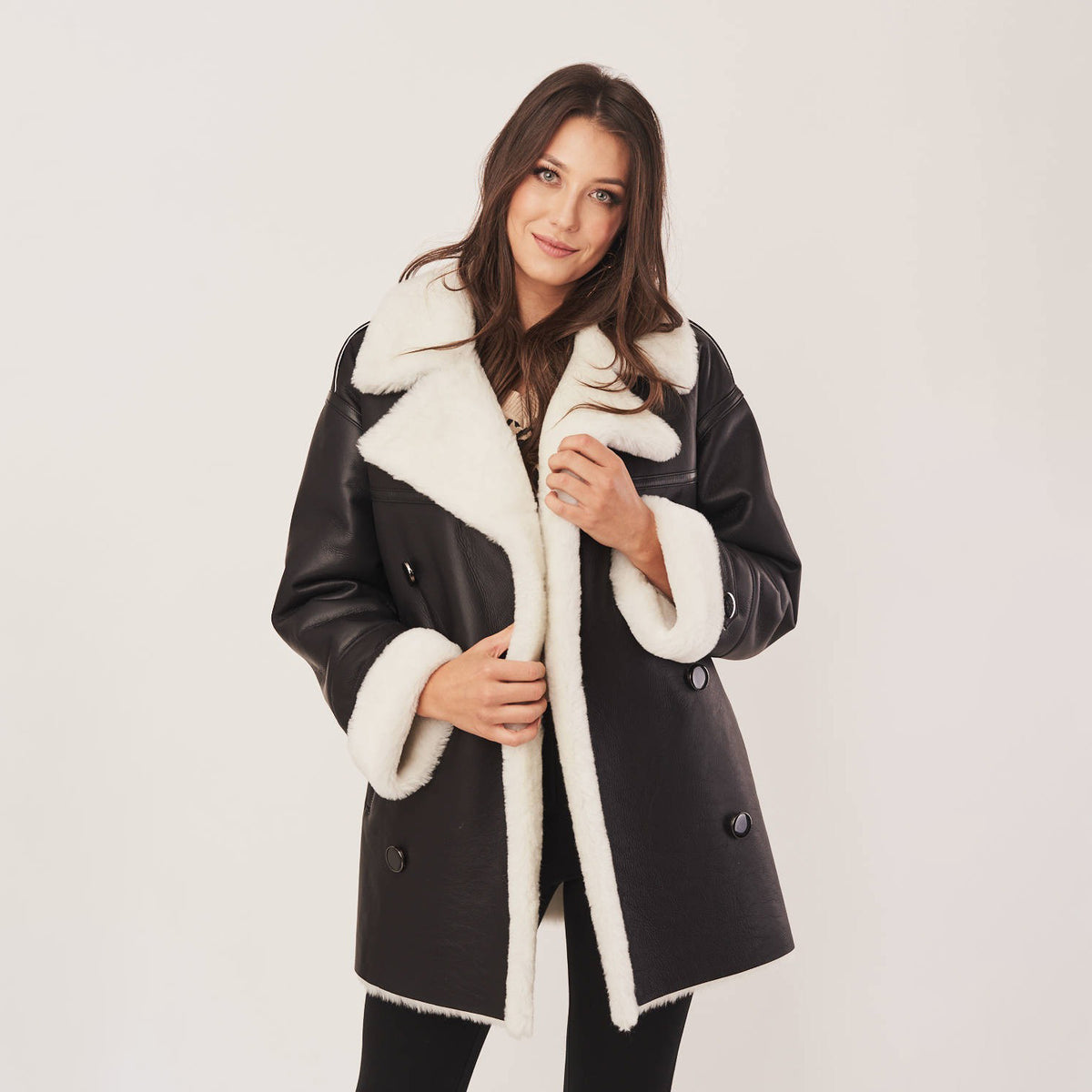 Women's Oversized Double-Breasted Shearling Coat