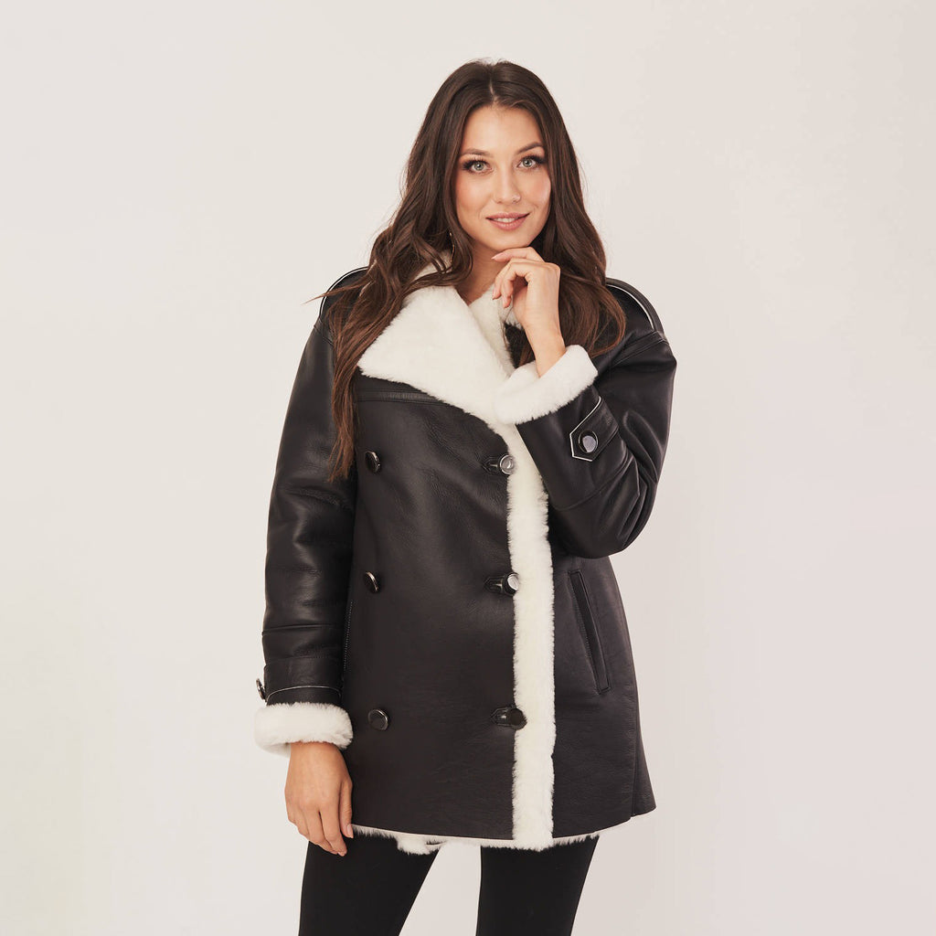 Women's Oversized Double-Breasted Shearling Coat