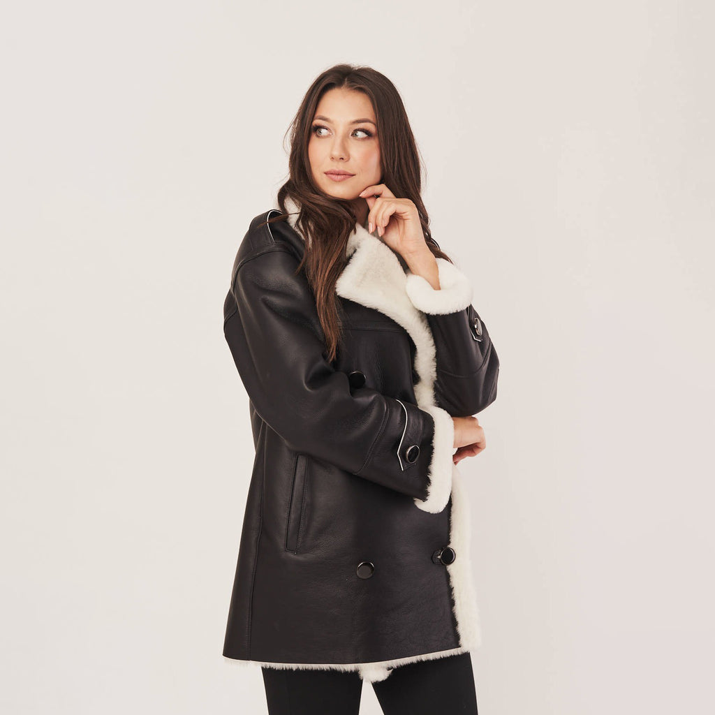Women's Oversized Double-Breasted Shearling Coat