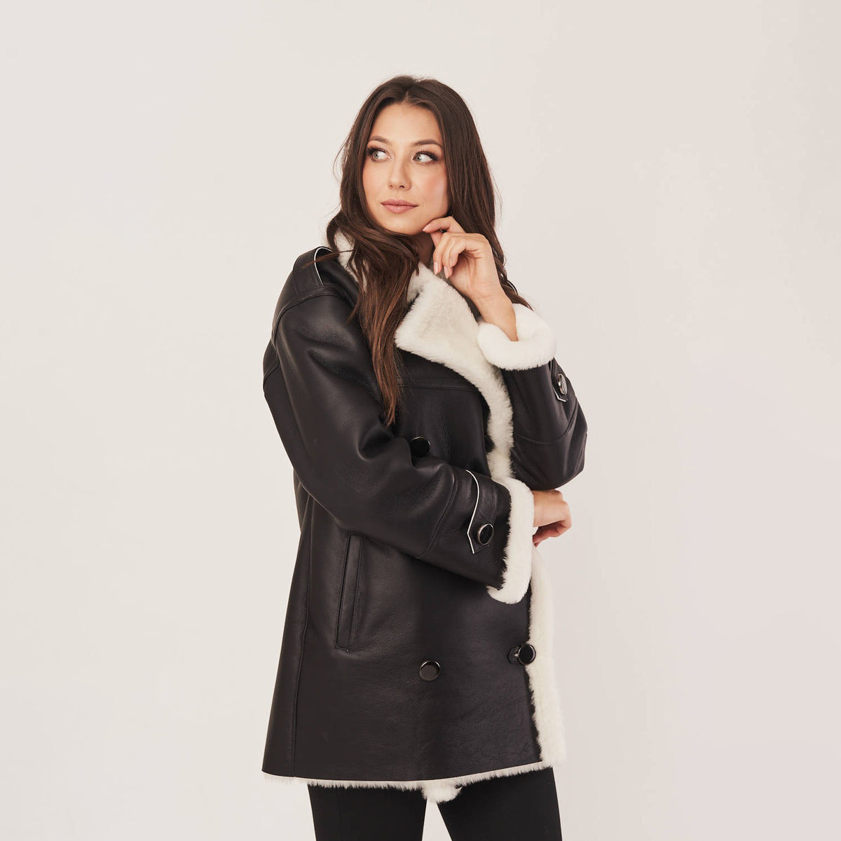 Women's Oversized Double-Breasted Shearling Coat