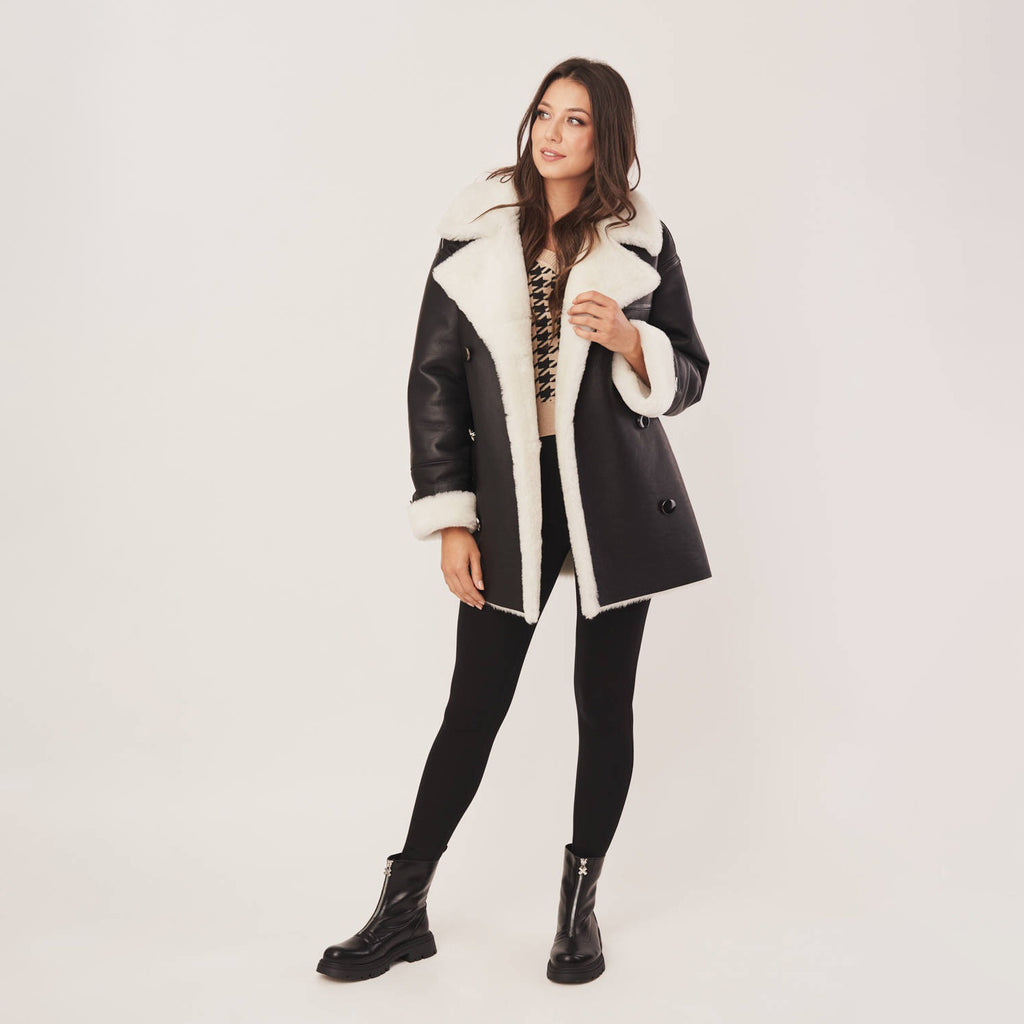 Women's Oversized Double-Breasted Shearling Coat