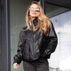 Women's Oversized Leather Bomber Jacket