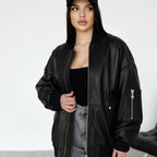 Women's Oversized MA-1 Leather Bomber Jacket