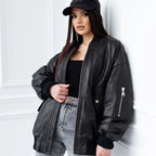 Women's Oversized MA-1 Leather Bomber Jacket