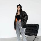 Women's Oversized MA-1 Leather Bomber Jacket
