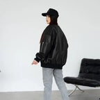Women's Oversized MA-1 Leather Bomber Jacket