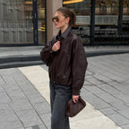 Women's Oversized Panelled Leather Bomber Jacket