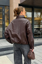 Women's Oversized Panelled Leather Bomber Jacket