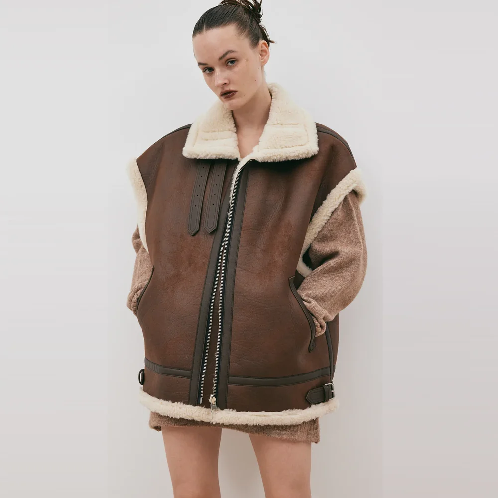 Women's Oversized Shearling Aviator Vest