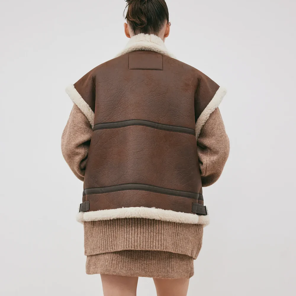 Women's Oversized Shearling Aviator Vest