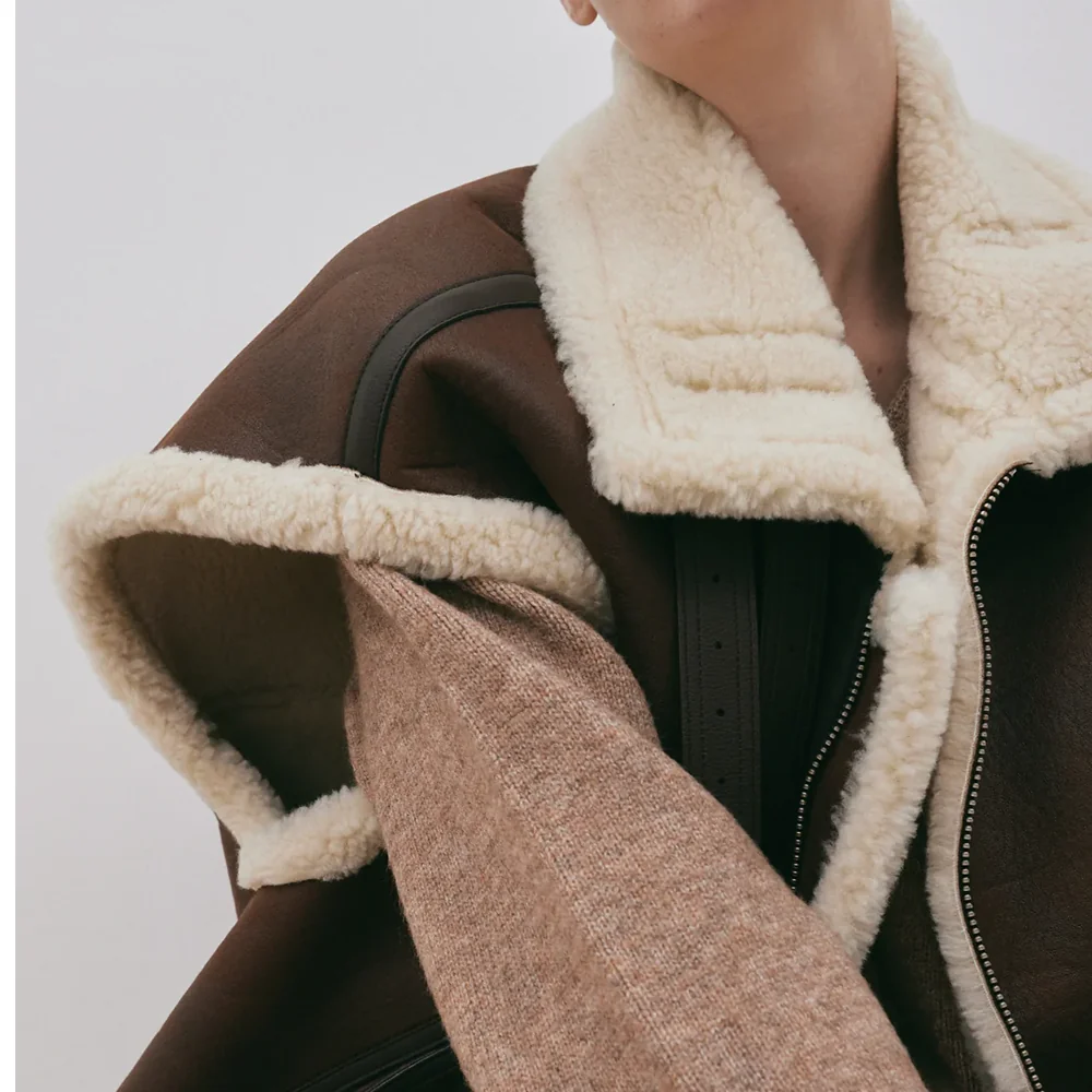 Women's Oversized Shearling Aviator Vest