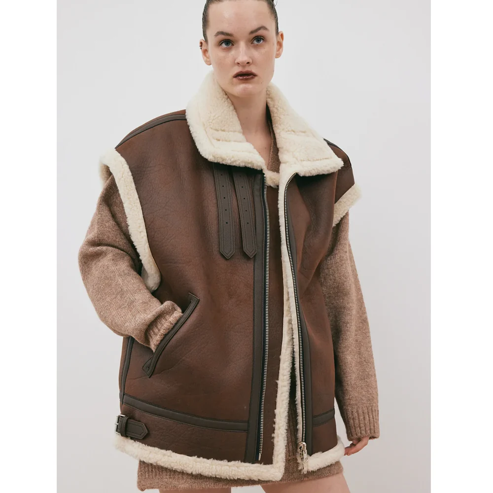 Women's Oversized Shearling Aviator Vest