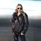 Women's Oversized Textured Leather Bomber Jacket