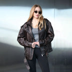 Women's Oversized Textured Leather Bomber Jacket