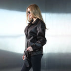 Women's Oversized Textured Leather Bomber Jacket