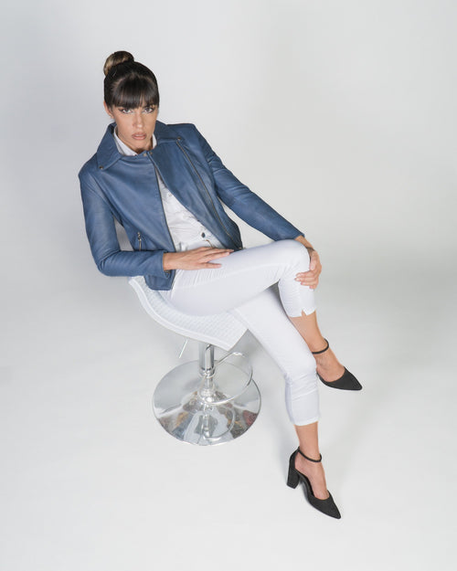 Women's Perfecto Lambskin Blue Leather Biker Jacket