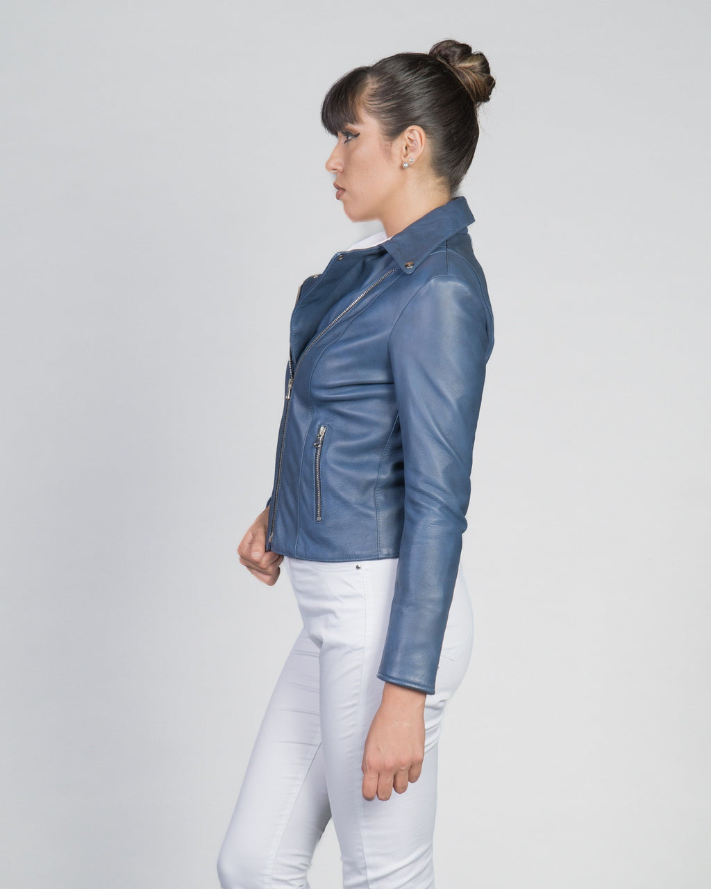 Women's Perfecto Lambskin Blue Leather Biker Jacket