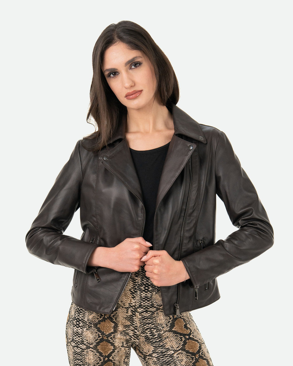 Women's Perfecto Lambskin Dark Brown Leather Biker Jacket