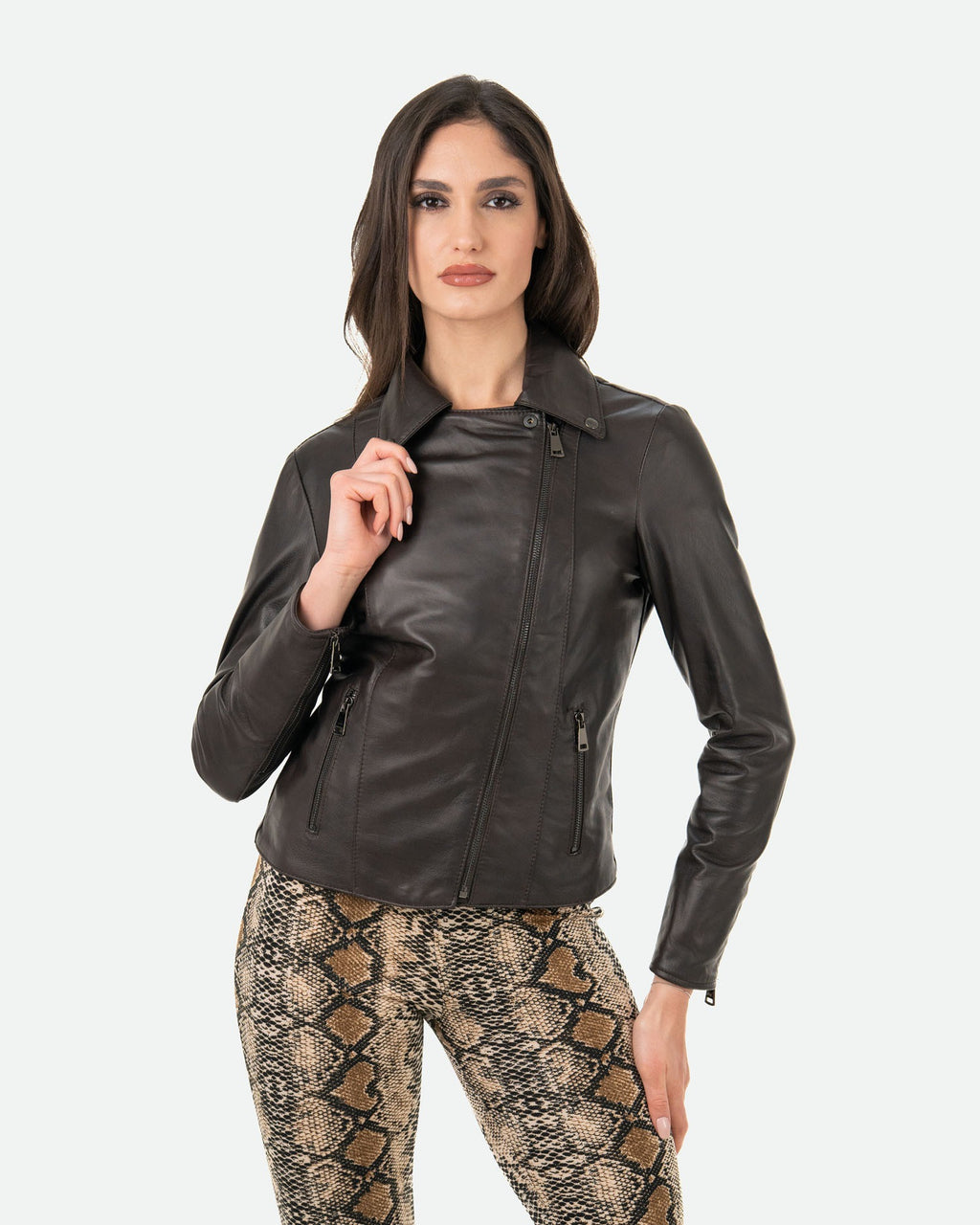 Women's Perfecto Lambskin Dark Brown Leather Biker Jacket