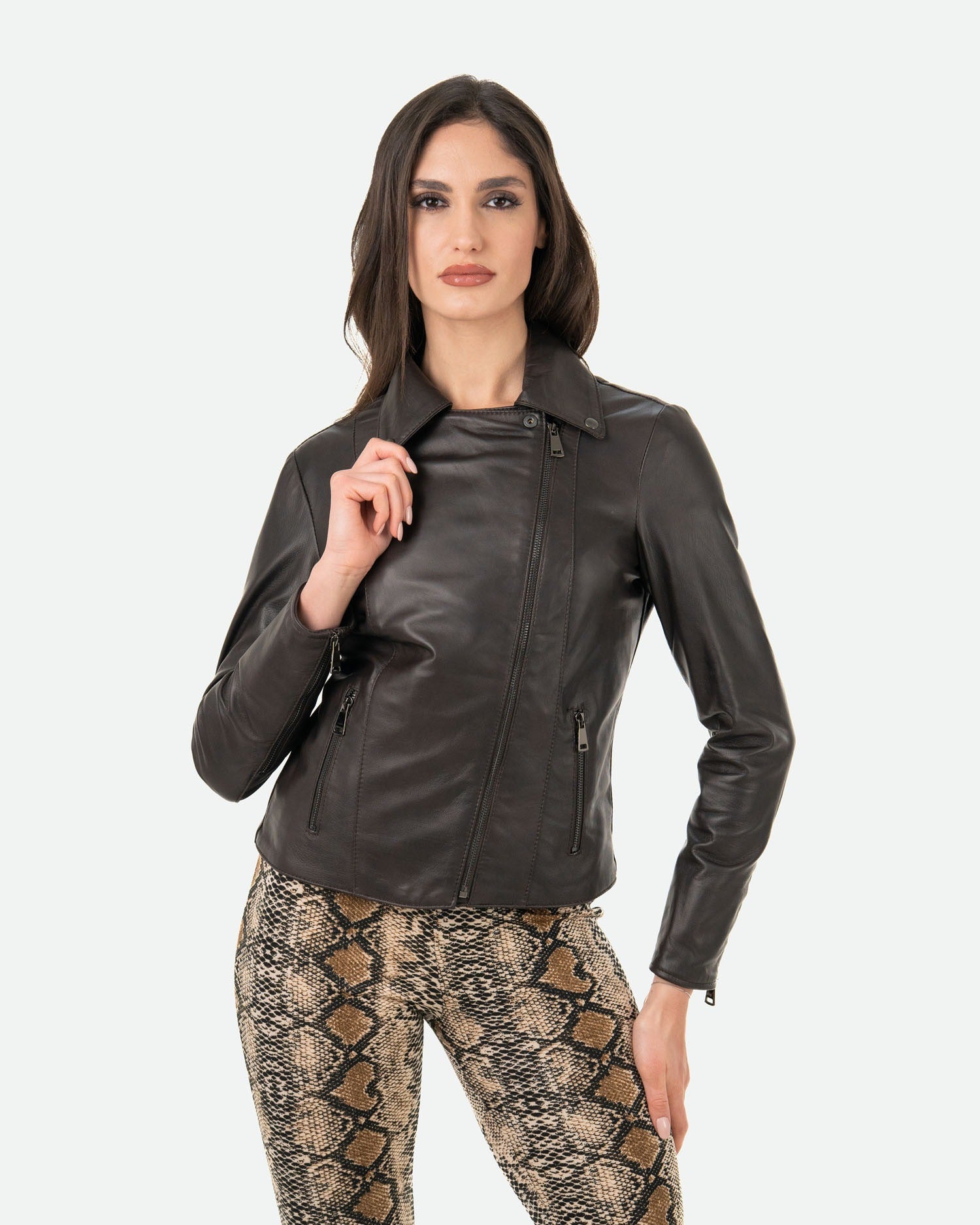 Women's Perfecto Lambskin Dark Brown Leather Biker Jacket