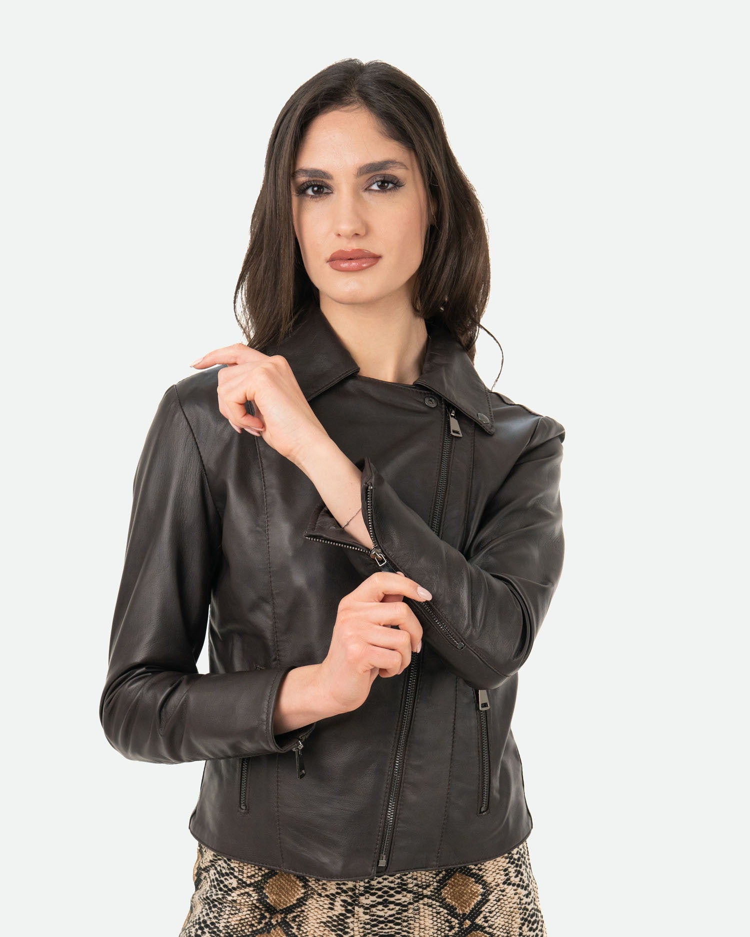 Women's Perfecto Lambskin Dark Brown Leather Biker Jacket