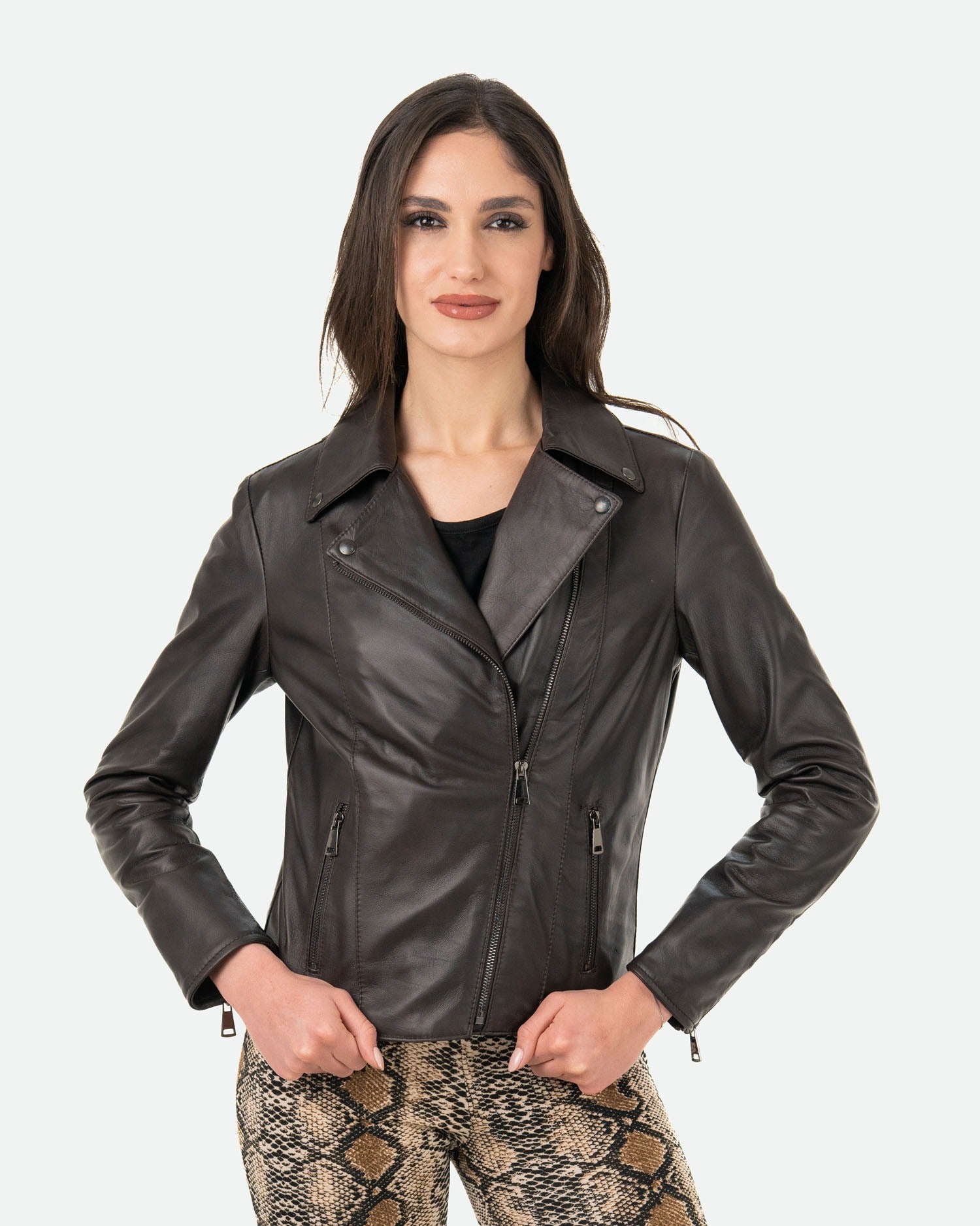 Women's Perfecto Lambskin Dark Brown Leather Biker Jacket