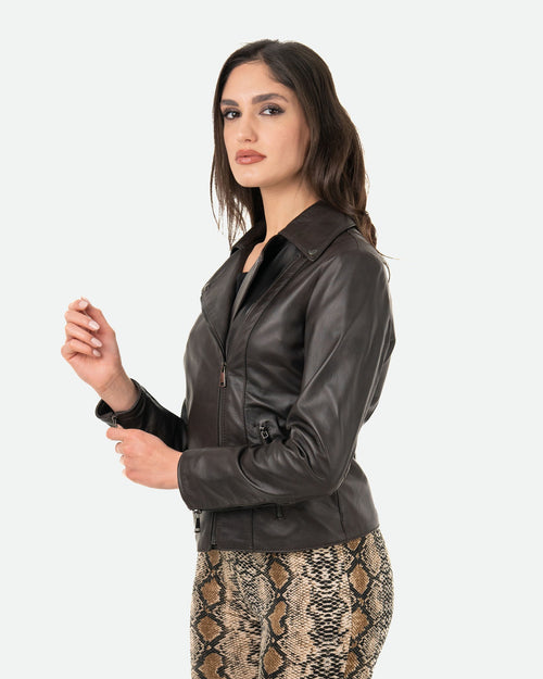 Women's Perfecto Lambskin Dark Brown Leather Biker Jacket