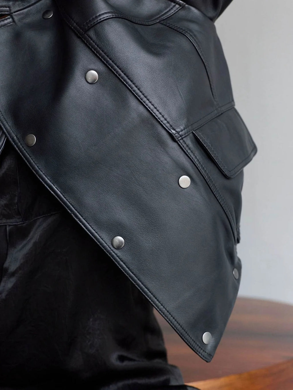 Women's Relaxed Fit Black Leather Bomber Jacket with Funnel Neck