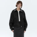 Women's Relaxed Leather Jacket with Fold Collar