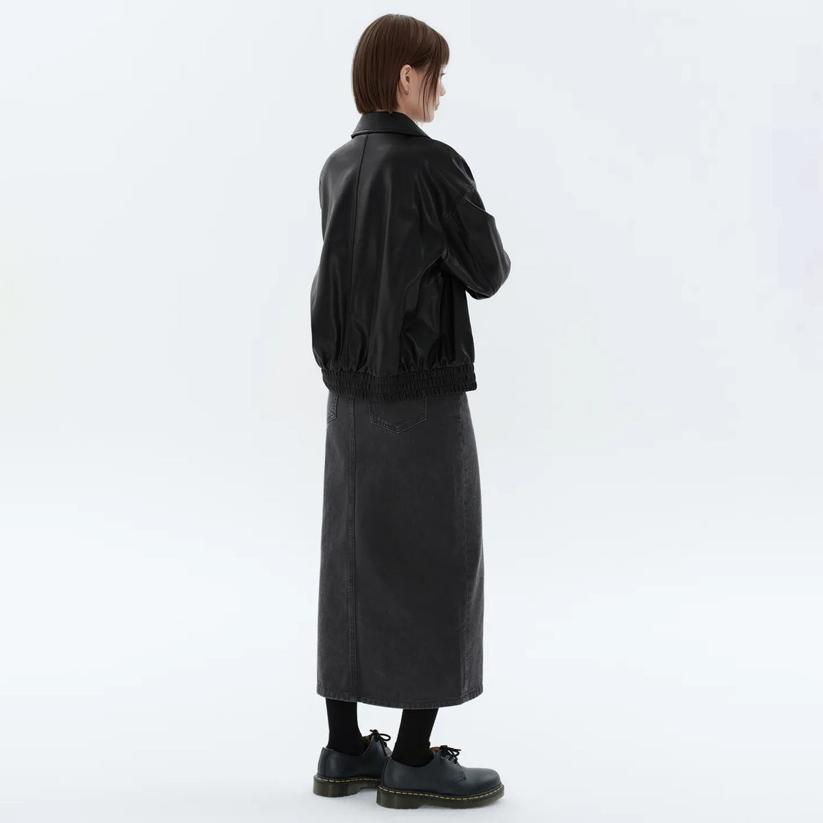 Women's Relaxed Leather Jacket with Fold Collar