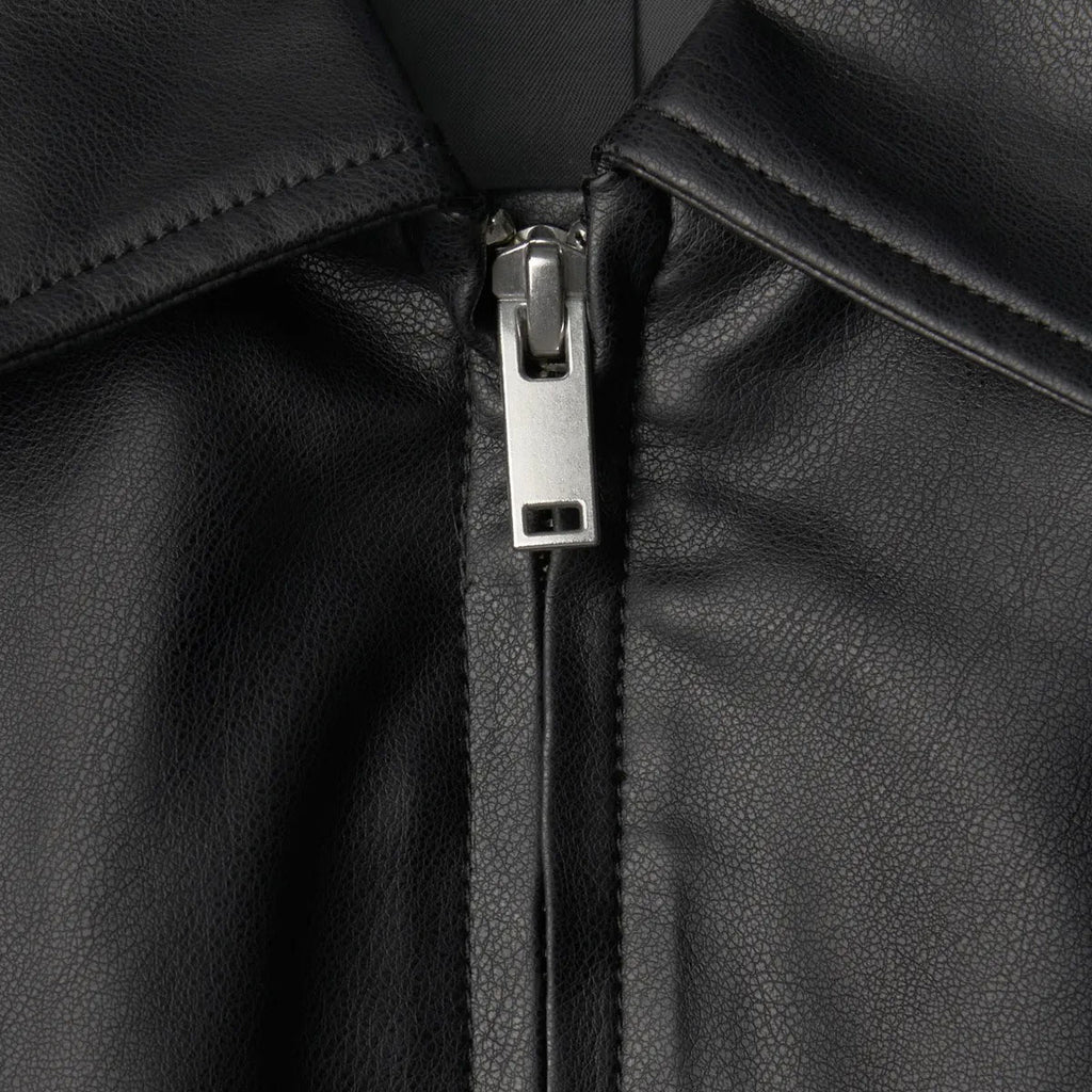 Women's Relaxed Leather Jacket with Fold Collar