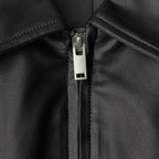 Women's Relaxed Leather Jacket with Fold Collar