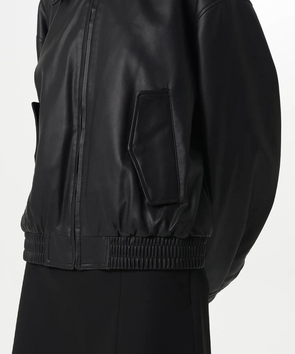Women's Relaxed Leather Jacket with Fold Collar
