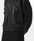 Women's Relaxed Leather Jacket with Fold Collar
