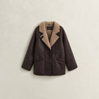 Women's Relaxed Notch-Lapel Shearling Leather Coat