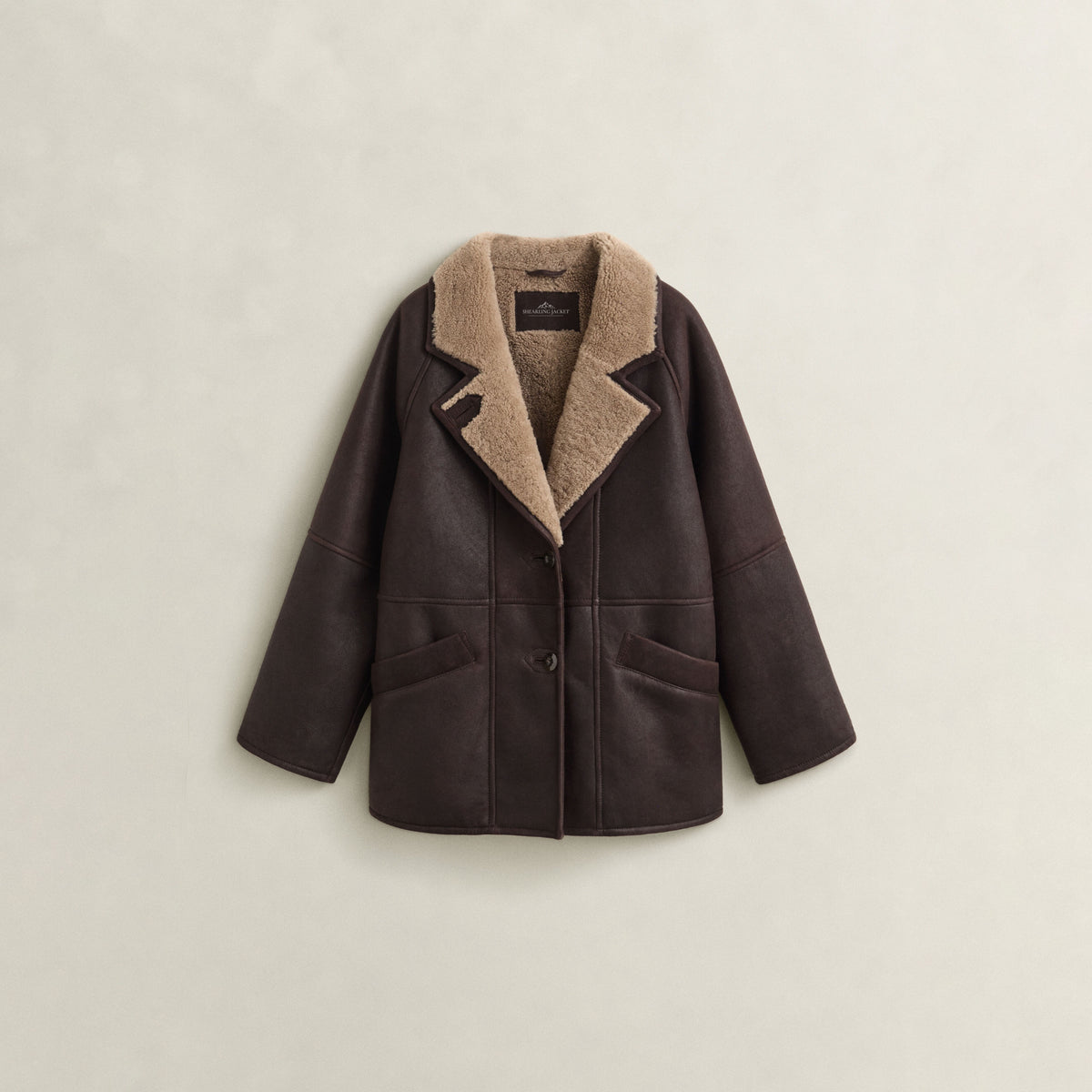 Women's Relaxed Notch-Lapel Shearling Leather Coat