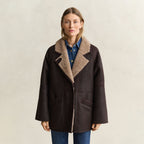 Women's Relaxed Notch-Lapel Shearling Leather Coat
