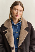 Women's Relaxed Notch-Lapel Shearling Leather Coat