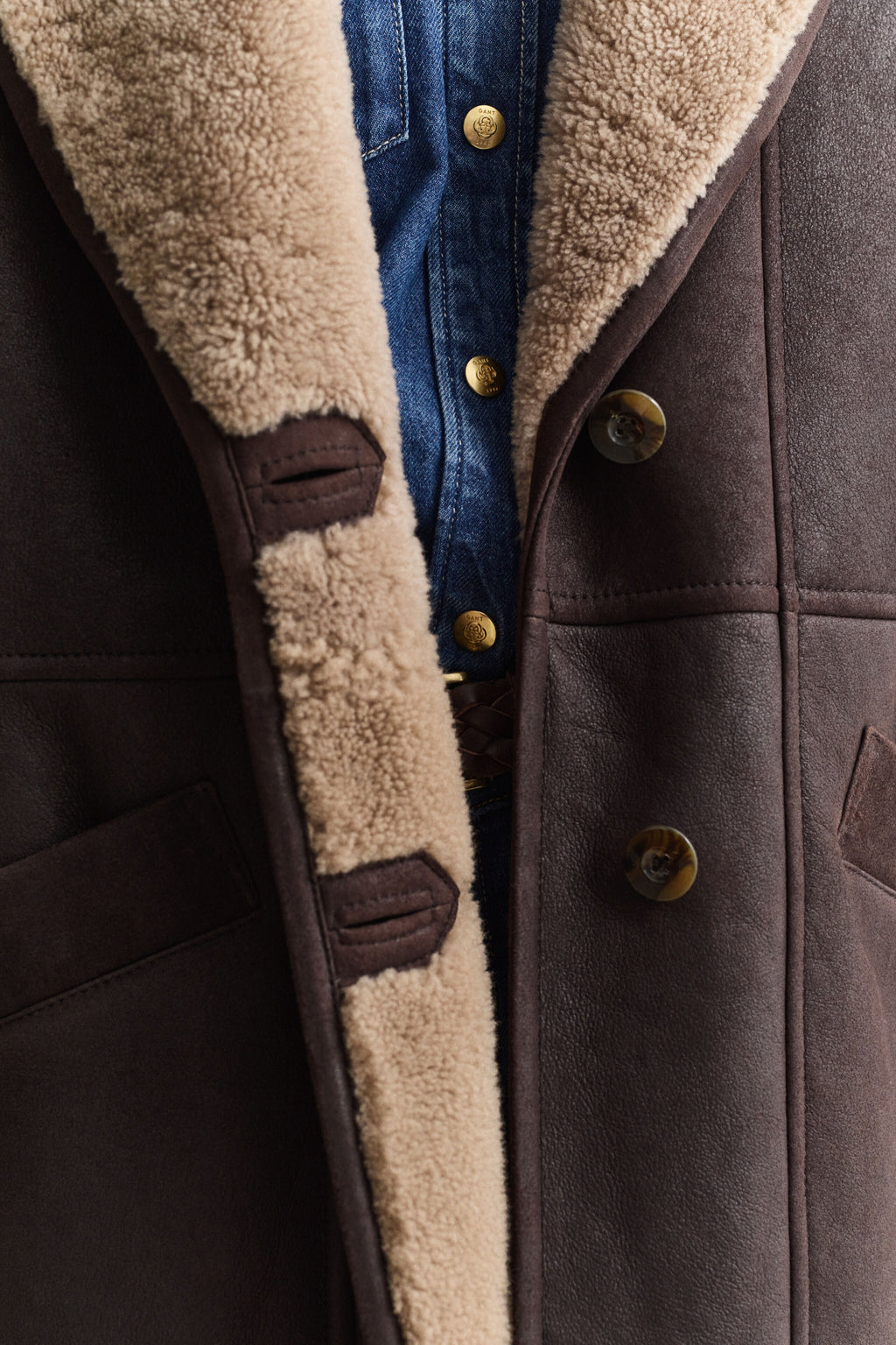 Women's Relaxed Notch-Lapel Shearling Leather Coat