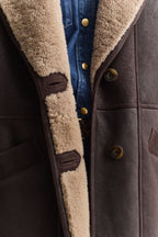 Women's Relaxed Notch-Lapel Shearling Leather Coat