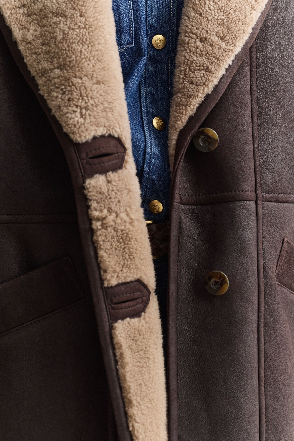Women's Relaxed Notch-Lapel Shearling Leather Coat