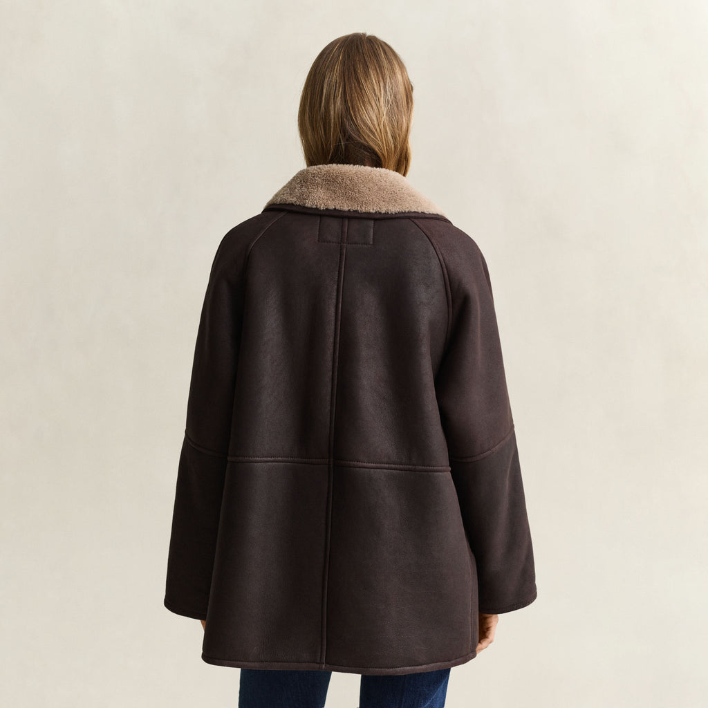 Women's Relaxed Notch-Lapel Shearling Leather Coat