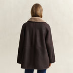 Women's Relaxed Notch-Lapel Shearling Leather Coat
