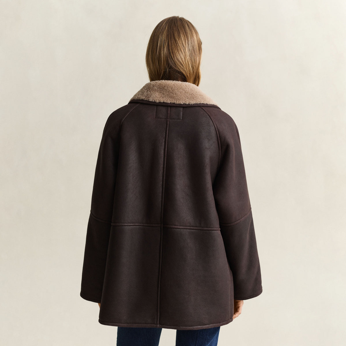 Women's Relaxed Notch-Lapel Shearling Leather Coat