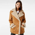 Women's Relaxed Notch-Lapel Shearling Suede Coat