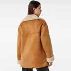 Women's Relaxed Notch-Lapel Shearling Suede Coat
