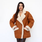 Women's Relaxed Shearling-Lined Leather Jacket Coat