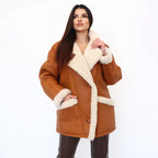Women's Relaxed Shearling-Lined Leather Jacket Coat